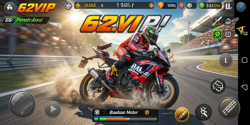 Tampilan gameplay balap motor seru di 62VIP.