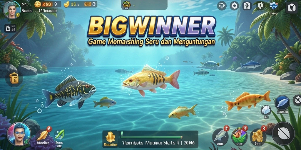 Tampilan gameplay seru dalam BIGWINNER saat menangkap ikan.