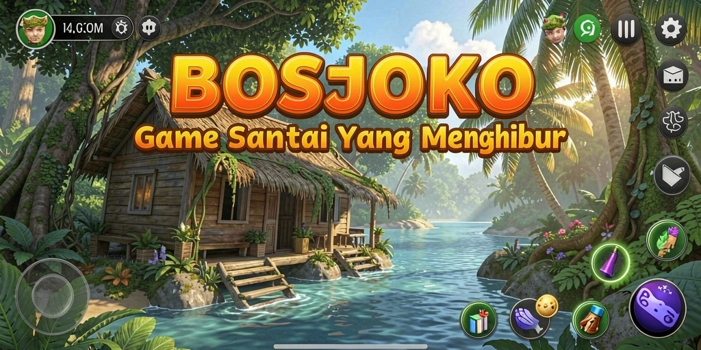 Screenshot gameplay BOSJOKO yang penuh warna dan ceria.