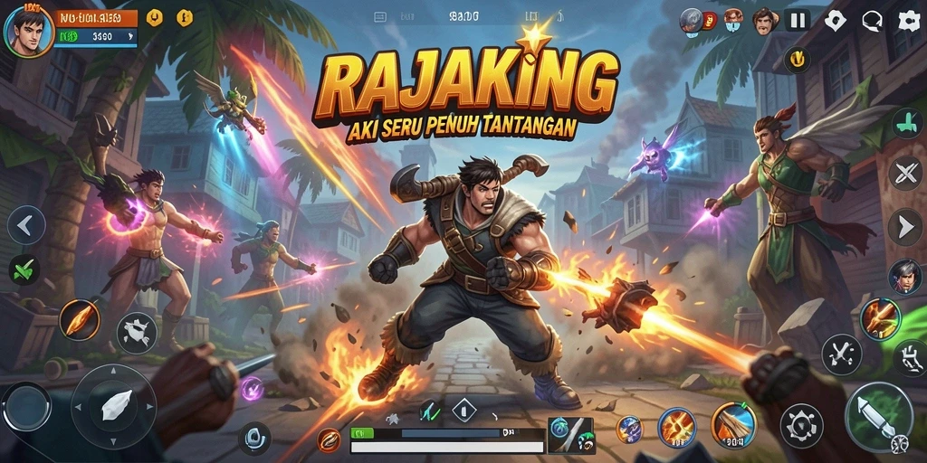 Tampilan seru gameplay RAJAKING saat melawan musuh di level menantang.